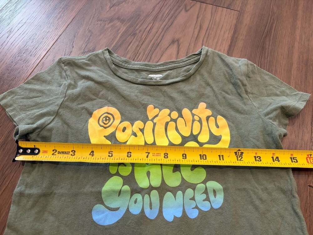 Old Navy Positivity Is All You Need Graphic T-Shirt Olive Green Size L 10-12 - Picture 3 of 4
